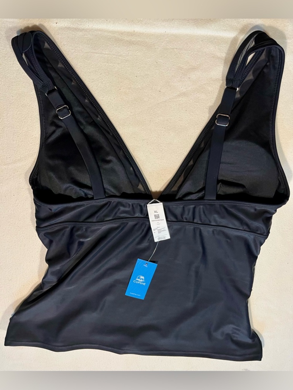 NEW Cupshe Black Scallop V-Neck Tankini Swimsuit Set Size XL - Picture 6 of 12
